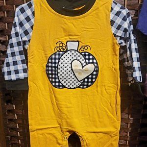 Mustard Pumpkin Applique Baby Romper